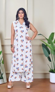 Trendy Rayon A Line Cordset Sleeveless <b>Kurti</b> For Traditional Ethnic Wear for Womens Wedding Festive & Party Occasions - Product Image 3