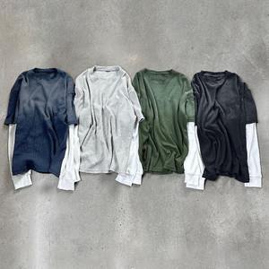 Venta al por mayor personalizado camisa de los hombres suelta de gran tamaño en blanco desgastado lavado ácido Waffle de punto de doble capa de manga larga Camiseta - Product Image 5