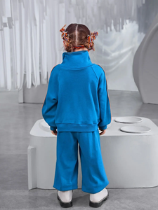 Ensemble survêtement pour adulte, bleu, coupe-vent, respirant, taille plus, sweat-shirt à capuche à col montant et pantalon, tenue décontractée chaude en deux pièces - Product Image 3