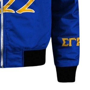 Giacca in Raso Blu e Oro Sigma Gamma Rho SGRho, Bomber Ricamato Greco del 1922, Capospalla Femminile per Confraternita - Product Image 4
