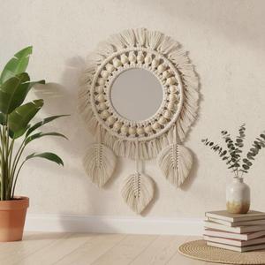 Miroirs marocains faits à la main avec franges, décoration murale bohème, cadre artisanal en raphia, décoration naturelle pour la maison, design ethnique unique, idée cadeau. - Product Image 1