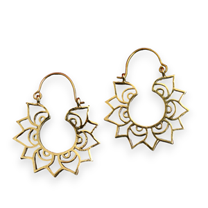 Hot Trendy 18k Gold Plated and Sterling <b>Silver</b> Plated Mandala Flower Hoop <b>Earring</b> for Women Fashion Jewelry at Wholesale Price - Product Image 1