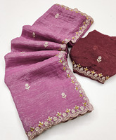 Dernière collection de saris en mousseline de soie pure brodée et diamantée avec des motifs à la main pour les fêtes de mariage Diwali en soie