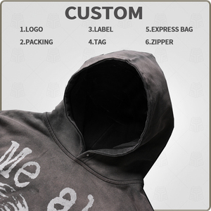 Vintage Wash Heavy Thick Hoodie Rhinestone y diseño de impresión digital Sudaderas con capucha personalizadas 100% algodón Streetwear para hombres - Product Image 4