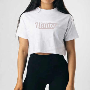 Latest Style <b>Women's</b> <b>Crop</b> <b>Top</b> T-Shirt <b>white</b> Gray Color Printed Cotton Polyester Wholesale Rate <b>Crop</b> <b>Top</b> - Product Image 1