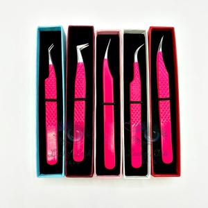 LUCKY LASH <b>TOOLS</b> Professional Hot Pink Matte Tweezer Stainless Steel Anti-Static Eyelash Tweezers <b>Smooth</b> Grip Fiber Tip Tweezers - Product Image 6