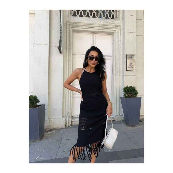 Backless Halter Neck Midi Length White Knit Dress