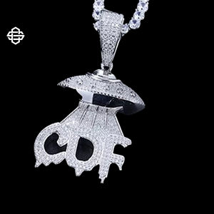 Collier pendentif personnalisé OVNI Hiphop Iced Full Diamond Bling Metal Alloy Alien Abduction Chain Men Jewelry Rapper Accessory - Product Image 1