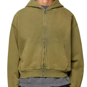 Sudadera con capucha unisex con cremallera de algodón pesado logotipo personalizado bordado Diseño de gran tamaño patrón sólido fabricación de ropa de calidad - Product Image 3