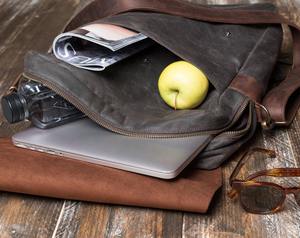 Sac à dos en toile en cuir véritable, robuste, pour les voyages en plein air, l'école, la randonnée, unisexe, élégant, multi-poches, grande capacité, écologique - Product Image 3