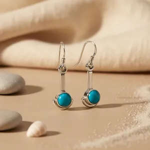 Boucles d'oreilles pendantes vintage en argent sterling 925 avec turquoise, perle d'eau douce en or 18 carats, pendentif pour femme, bijoux à gouttes - Product Image 1