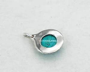 925 pendentif fin en argent sterling massif et breloques décembre pierre de naissance bleu turquoise style fleur avec réglage de lunette - Product Image 3