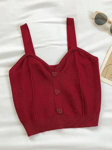 Tops cortos de punto para mujer Y2K, bonitos botones con cuello en V, sin mangas, con tirantes, Tops cortos sexis para mujer, verano 2025 - Product Image 3