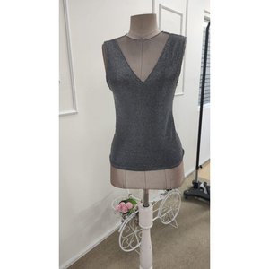 Women'<b>s</b> Sleeveless Tulle Round Neck Deep V-Neck Glitter <b>Blouse</b>, 36062 - Gray - Product Image 4