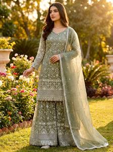 Elegante Salwar Kameez de Seda GMY Pura Semi-Chinon con Bordado Intenso para Mujer, Estilo Indio-Pakistaní, de Secado Rápido, Moderno y Regular, Ideal para Graduaciones - Product Image 5