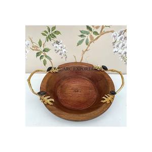 Bol de mélange alimentaire en bois de teck de forme ronde de concepteur avantageux Table de vaisselle standard pour la maison bol décoratif pour aliments et salade - Product Image 4