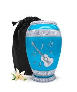 Blue <b>Guitar</b> Urn for Human Ashes - Music Lover Urns for Ashes Adult Men & Women with Bag - Handcrafted Blue Urn Large - Honor - Product Image 6
