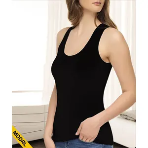 Elit-Camisole à bretelles larges en modal élasthanne noir pour femme - Product Image 1