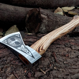 Viking axe Hand Forged Bearded axe with Carved Fenrir Handle Viking Hatchet <b>Camping</b> Hatchet with <b>Box</b> Wood Bushcraft axe. - Product Image 4