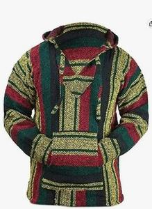 Sudadera con Capucha Tejida a Rayas para Hombre, Estilo Mexicano de Invierno, Cuello de Doble Capa, Ecológica, 360g Poliéster/Algodón, Secado Rápido, Transpirable, Bordada - Product Image 3