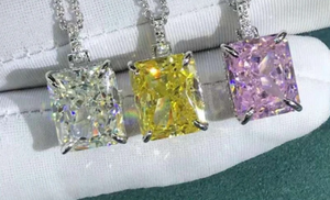 Collier en moissanite de 5 carats, couleur incolore, jaune ou rose, taille radiant, VVS, collier en diamant moissanite - Product Image 5