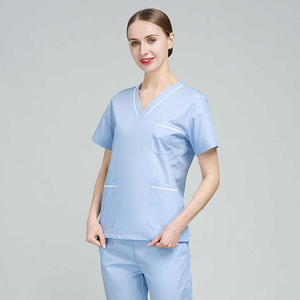 Ensembles de gommage uniformes d'infirmière d'été de haute qualité ensembles de salle d'opération dessinés à la main en polyester-coton à manches courtes minces - Product Image 4