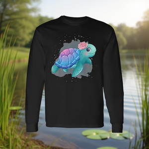 T-shirt à manches longues avec motif de tortue marine et de lys aquatiques en aquarelle, produit promotionnel - Product Image 3