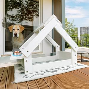 Cuccia per Cani da Interno Well Home, Struttura in Legno Bianco con Pratico Porta Ciotola, Gabbia per Animali - Product Image 4