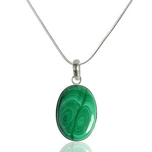 Collier pendentif ovale en malachite naturelle, cristal de guérison pour la protection, la transformation et l'énergie positive - Product Image 3