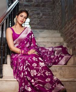 Blus Organza motif merah <span class=keywords><strong>Saree</strong></span> dengan Organza putih untuk pakaian pesta pernikahan sederhana wanita