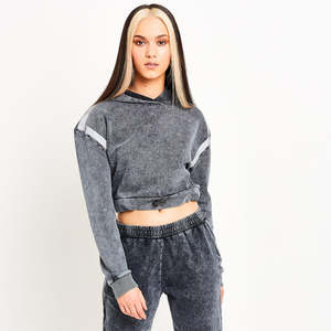 Sweat à capuche court pour femme de haute qualité, en polyester/coton, pré-lavé, polaire, avec poche à capuche, imprimé sur le devant, uni, pour l'hiver - Product Image 6