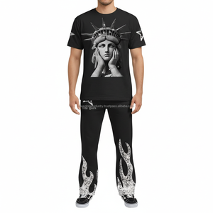 Ensemble T-shirt et jogging streetwear pour homme en coton de haute qualité, écologique, léger, avec pantalon de survêtement imprimé et motif dessin animé personnalisé - Product Image 3