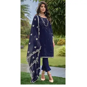 Diseño moderno, Exportación india, calidad, buen precio, traje Georgette Salwar y Dupatta con bordado y trabajo Khatli, exportador indio