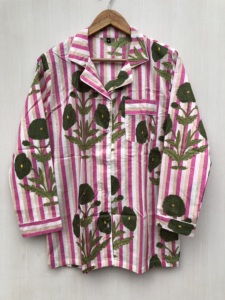 Conjunto de pijama de algodón hecho a mano con estampado indio, estampado floral a mano, traje de noche indio, precio al por mayor, regalo para ella - Product Image 4
