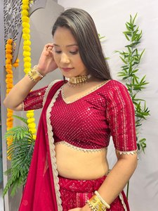 Treditionals Designer Ladies Heavy Georgette en relieve Saree New Trending Foilpaper bordado Lehenga Choli Wedding Parties - Product Image 2