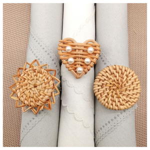 Rond de serviette en rotin naturel fait à la main tissé écologique rustique fête à manger décor de mariage du Vietnam Artisan - Product Image 1