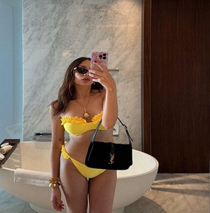 Conjunto de Brasier Bikini Clásico de Copa Completa, Sexy, de Mezcla de Seda/Algodón, Ligeramente Acolchado, Sin Varillas, de Secado Rápido, Tinte Liso, para Mujer - Product Image 1