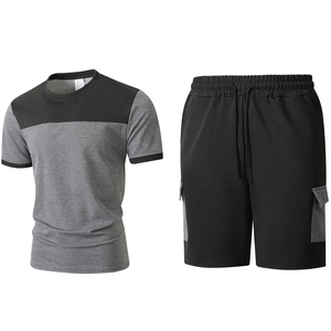 Men's Color Block T Shirt and Cargo Shorts <b>Set</b> Casual Sports <b>Knitted</b> Two Piece Outfit - Product Image 4