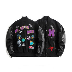 Vestes de baseball Letterman Varsity avec logo brodé personnalisé pour hommes Blouson bombardier universitaire à manches en cuir teint uni - Product Image 3