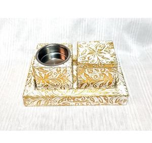 Recién llegado, juego de soporte de incienso de madera con bandeja de diseño de flores de impresión y caja de almacenamiento, diseño de lavado blanco para decoración del hogar - Product Image 3