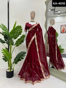 Most Beautiful Wedding and Festival Wear Faux Georgette Saree Collections with Blouse Pieces Sequence Work Saree with Blouse - Product Image 3