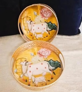 Beau plateau en métal imprimé cadeau de retour indien, plateau de panier, cadeau de Diwali de décoration d'intérieur de faveur de mariage et de pendaison de crémaillère - Product Image 2