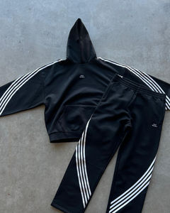 Chándal de hombre negro acampanado personalizado, ropa de calle, pantalones apilados para mujer con bolsillos, conjunto de chándal de 2 piezas para primavera - Product Image 6