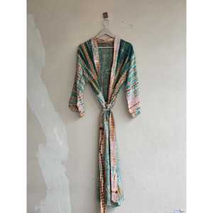 Soft Silk Tie-Dye Kimono Lounge <b>Robe</b> Long Wedding Dress with Tie for Her <b>Beach</b> Gift Woven Fabric - Product Image 3