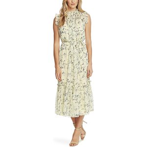 Abito da donna Cece giallo con motivi a glicine, senza maniche, taglia 8, traspirante, naturale, lunghezza al ginocchio, ideale per vacanze estive al mare e feste in spiaggia - Product Image 1