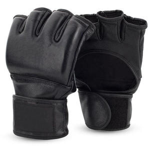 Gants d'entraînement demi-doigts en cuir véritable MMA et Kickboxing unisexe de qualité supérieure avec boucle à crochet réglable et dragonne - Product Image 1