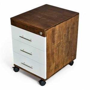 Contemporary 3-<b>Drawer</b> Mobile Cabinet 50x40x50cm Rubber Wood White Doors with Locks for Office and <b>Workshop</b>-TCN68048 - Product Image 1