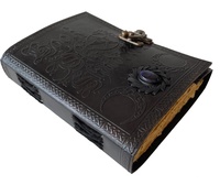 Livre des ombres Grimoire en relief Vintage en cuir véritable Journal fait à la main Deckle bord papiers lune avec pierre Journal carnet de notes