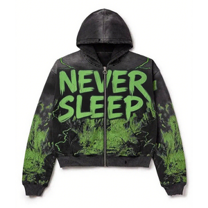 <b>Vintage</b> Acid Wash <b>Zip</b> <b>Up</b> <b>Hoodie</b> for Men Distressed Heavyweight French Terry Sun Faded Digital Print - Product Image 1