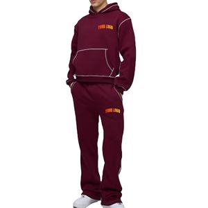 Chándal holgado de algodón 100% a la moda para hombre, cuello con capucha de alta calidad, costura en contraste, patrón sólido, capucha informal - Product Image 1